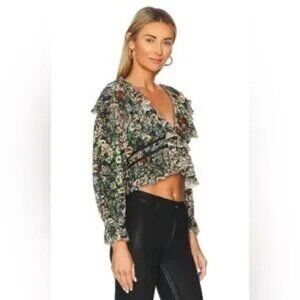 Free People Cottagecore Rudi Ruffle Long Sleeve Floral Crop Top Blouse Size M